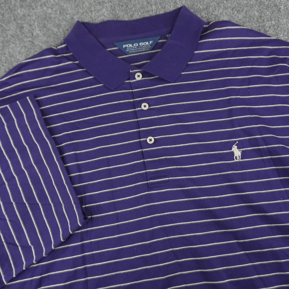 Polo Golf Ralph Lauren Polo Shirt Mens XXL Purple White Striped Pima Cotton